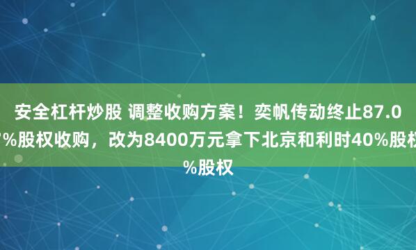 安全杠杆炒股 调整收购方案！奕帆传动终止87.07%股权收购，改为8400万元拿下北京和利时40%股权